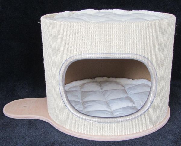 Sisal - Kratzbaumhöhle 52cm ø ( mit Holzplatte 55 cm ø) mit Nase und Klettkissen ( für 18cm Sisalstämme )